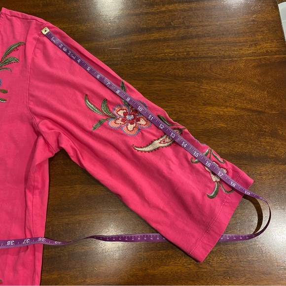 Johnny Was Libbi 3/4 sleeve button front tee women’s size XL floral embroidery - Picture 11 of 11